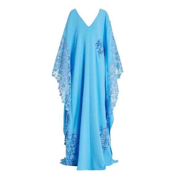 Oscar de la Renta - Gardenia-Lace Silk-Georgette Caftan Gown - M